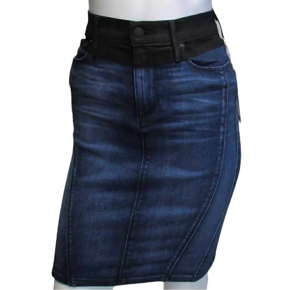 True Religion Chloe Pencil Skirt Coated Night Blue Black Denim Sz 23 W2JA989LS7